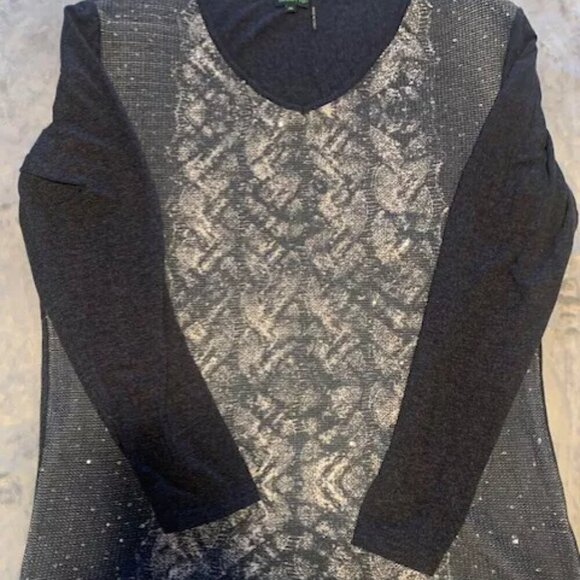 Tricotto Women's S V-neck grey/white/black sequin embellished knit sweater - Picture 3 of 8